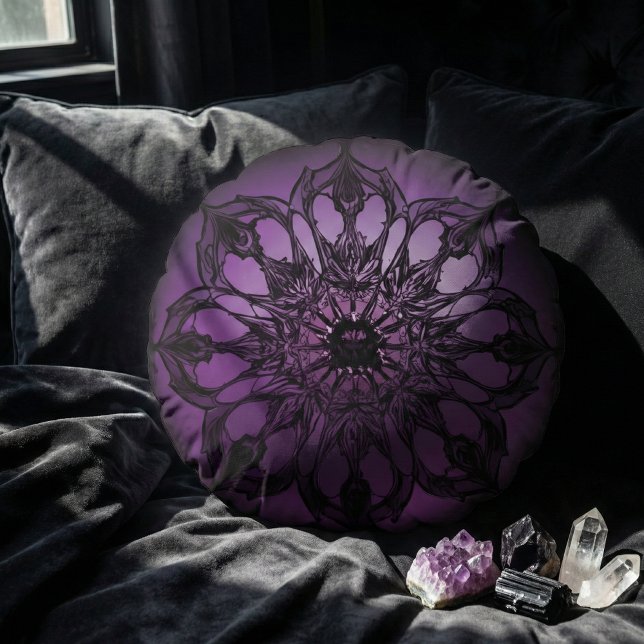 Dark Gothic Purple Mandala Mystical Round Cushion (Creator Uploaded)