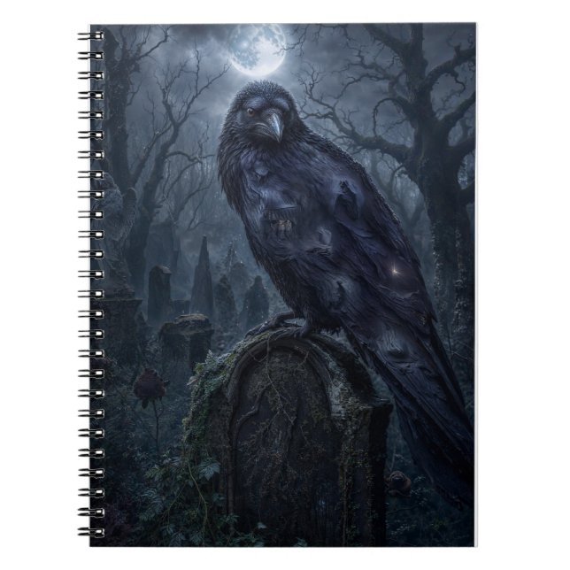 Dark Gothic Raven Moonlit Art Print Notebook (Front)