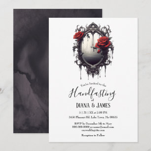 Dark Gothic Red Rose & Mirror Fantasy Handfasting Invitation