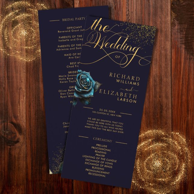 Dark Gothic Rose Glitter Wedding Programme (Creator Uploaded)