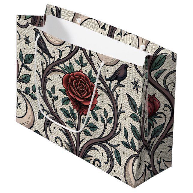 Dark Gothic Rose Pattern (1) Large Gift Bag (Front Angled)