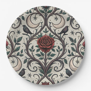 Dark Gothic Rose Pattern (1) Paper Plate