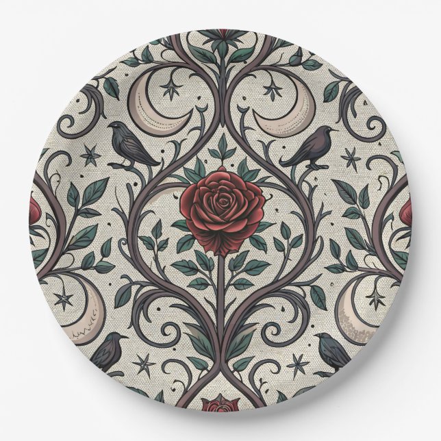 Dark Gothic Rose Pattern (1) Paper Plate (Front)