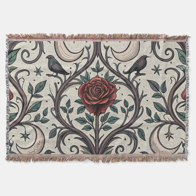 Dark Gothic Rose Pattern (1) Throw Blanket (Front)