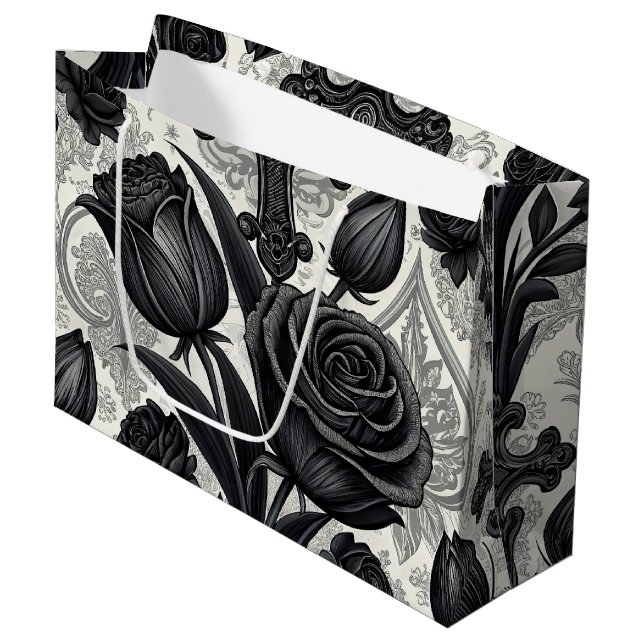 Dark Gothic Rose Pattern (2) Large Gift Bag (Front Angled)