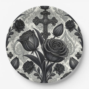 Dark Gothic Rose Pattern (2) Paper Plate