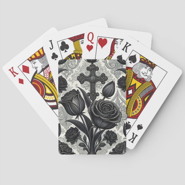 Dark Gothic Rose Pattern (2) Playing Cards (Back)