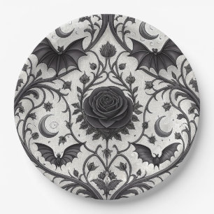Dark Gothic Rose Pattern (3) Paper Plate