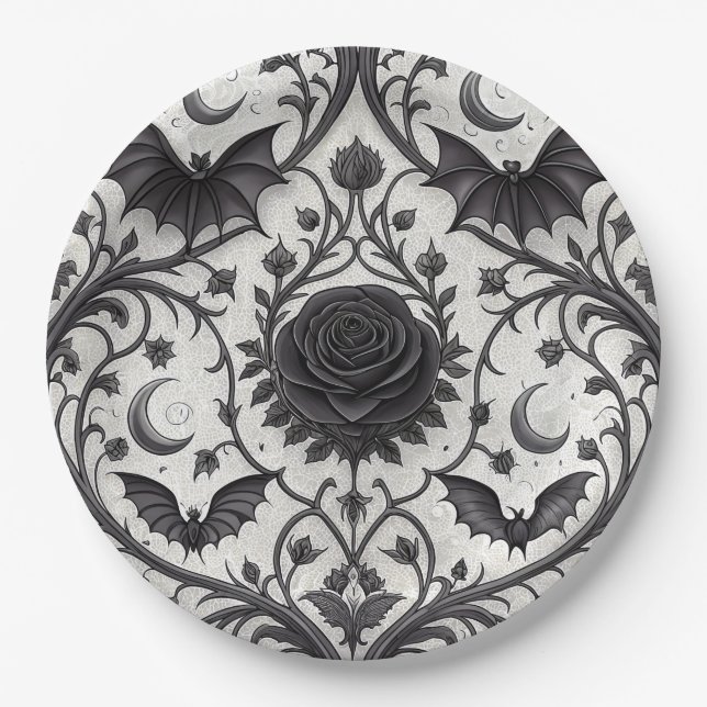 Dark Gothic Rose Pattern (3) Paper Plate (Front)