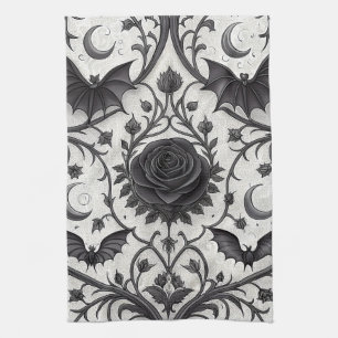 Dark Gothic Rose Pattern (3) Tea Towel