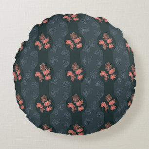Dark Gothic Rose Pattern Round Cushion