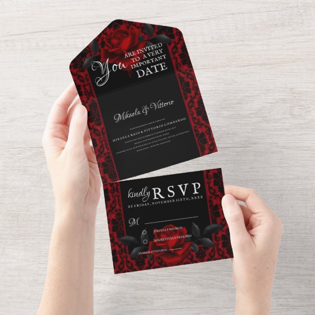 Dark Gothic Rose Wedding All In One Invitation (Tearaway)