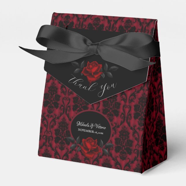 Dark Gothic Rose Wedding Favour Boxes (Front Side)