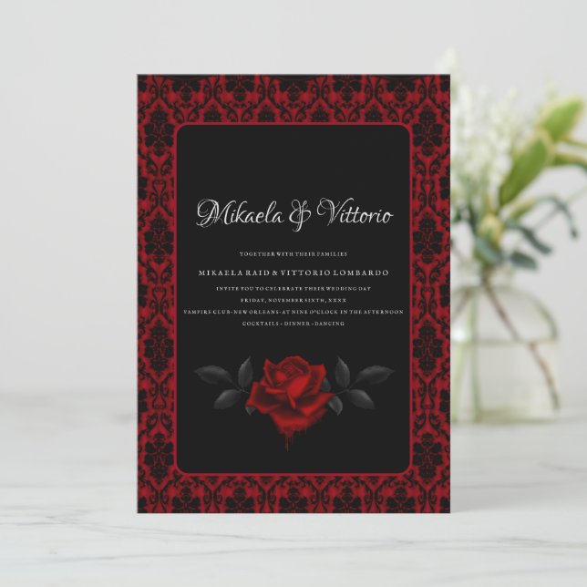 Dark Gothic Rose wedding Invitation (Standing Front)
