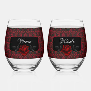 Dark Gothic Rose Wedding Stemless Wine Glass