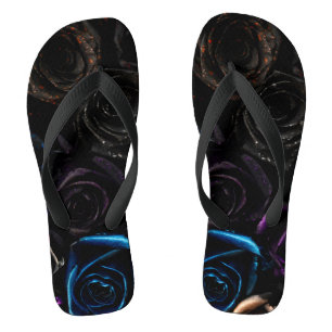 Dark Gothic Roses Velvet Floral Texture Pattern Flip Flops