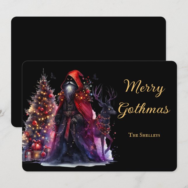 Dark Gothic Santa And Reindeer Christmas Holiday Card (Front/Back)