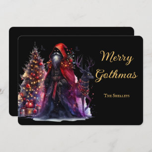 Dark Gothic Santa And Reindeer Christmas Holiday Card