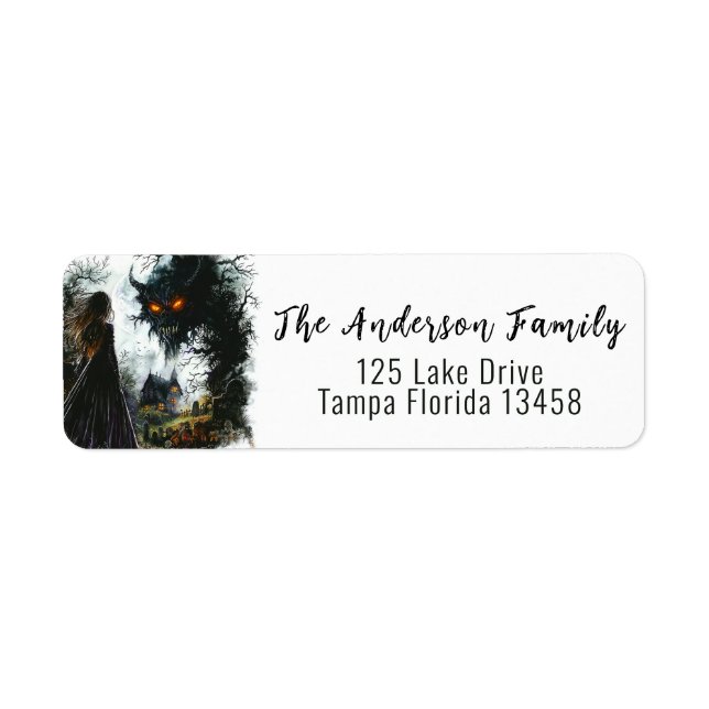 Dark Gothic Shadow Figure Halloween Return Address (Front)