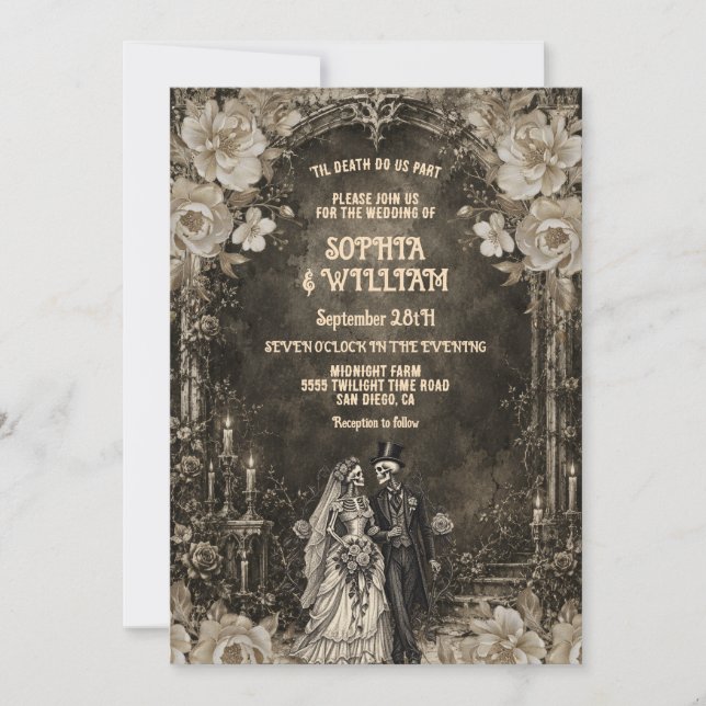Dark Gothic Skeleton Couple Wedding Invitation (Front)