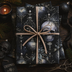 Dark Gothic Skull Christmas Creepmas Wrapping Paper Sheet