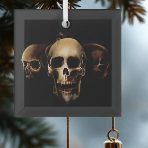 Dark Gothic Skulls Human Black Trio Creature Glass Tree Decoration