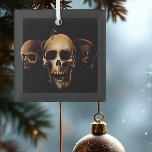 Dark Gothic Skulls Human Black Trio Creature Glass Tree Decoration