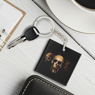 Dark Gothic Skulls Human Black Trio Creature Key Ring