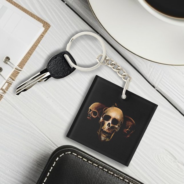 Dark Gothic Skulls Human Black Trio Creature Key Ring (Creator Uploaded)