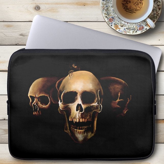 Dark Gothic Skulls Human Black Trio Creature Laptop Sleeve (Creator Uploaded)