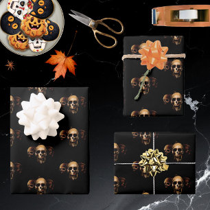 Dark Gothic Skulls Human Black Trio Creature Wrapping Paper Sheet