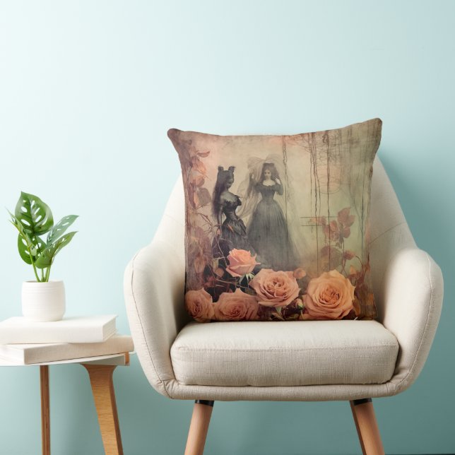 Dark Gothic Victorian Rose Portrait Cushion (Chair)