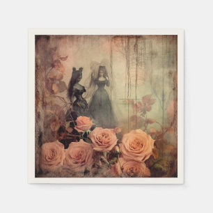 Dark Gothic Victorian Rose Portrait Napkin