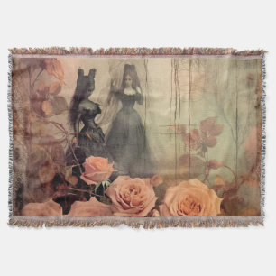 Dark Gothic Victorian Rose Portrait Throw Blanket