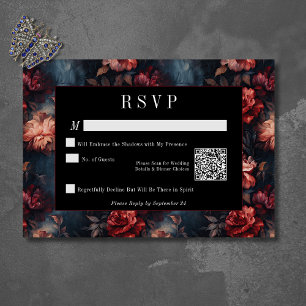 Dark Gothic Vintage Red & Pink Floral Wedding QR RSVP Card