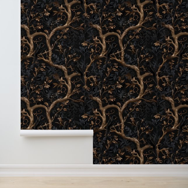 Dark Gothic Vintage Tree Mystic Vines Botanical Wallpaper (Application)