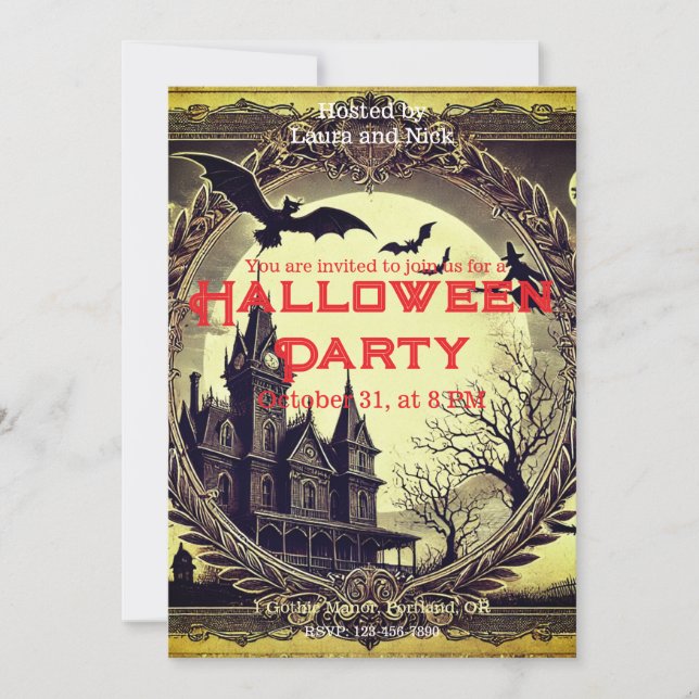 Dark Gothic Vintage Victorian Spooky Halloween  Invitation (Front)