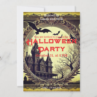 Dark Gothic Vintage Victorian Spooky Halloween Invitation