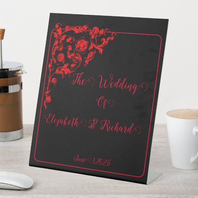 Dark Gothic Wedding Pedestal Sign (In SItu)