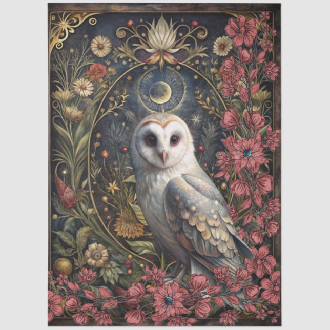 Dark Gothic White Owl Floral Abstract Art  Tissue Paper (Front)
