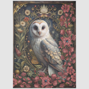 Dark Gothic White Owl Floral Abstract Art Tissue Paper