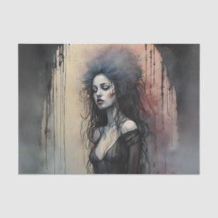 Dark Gothic Woman Portrait Moody Grunge Painterly Tissue Paper