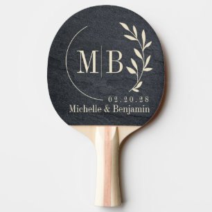 Dark Granite Stone Leaf Wedding Monogram Ping Pong Paddle