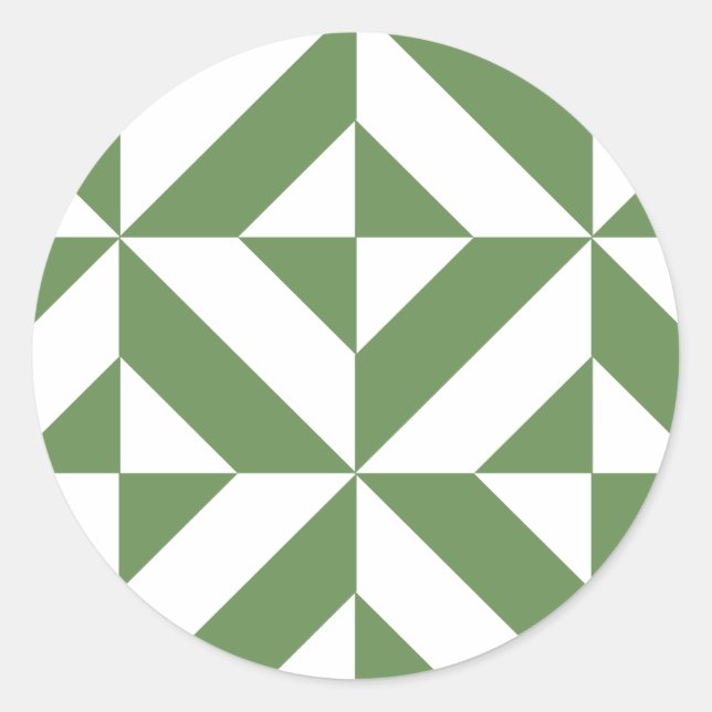 Dark Grass Green Geometric Deco Cube Pattern Classic Round Sticker (Front)