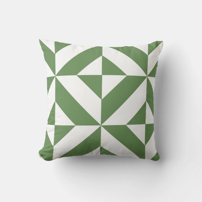 Dark Grass Green Geometric Deco Cube Pattern Cushion (Front)