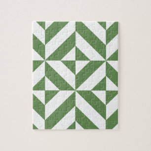 Dark Grass Green Geometric Deco Cube Pattern Jigsaw Puzzle