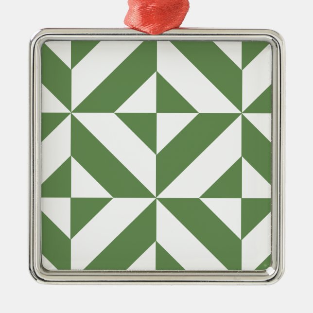 Dark Grass Green Geometric Deco Cube Pattern Metal Tree Decoration (Front)