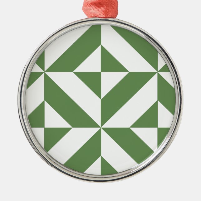 Dark Grass Green Geometric Deco Cube Pattern Metal Tree Decoration (Front)