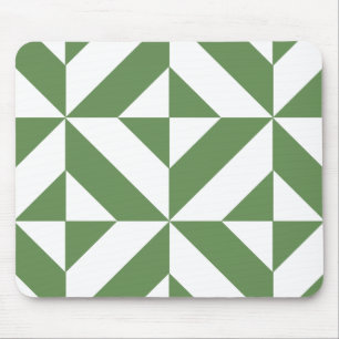 Dark Grass Green Geometric Deco Cube Pattern Mouse Mat