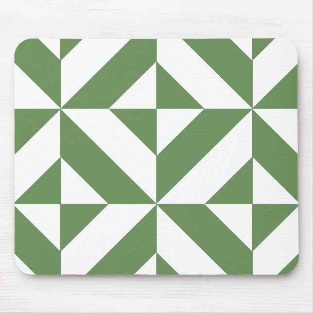 Dark Grass Green Geometric Deco Cube Pattern Mouse Mat (Front)